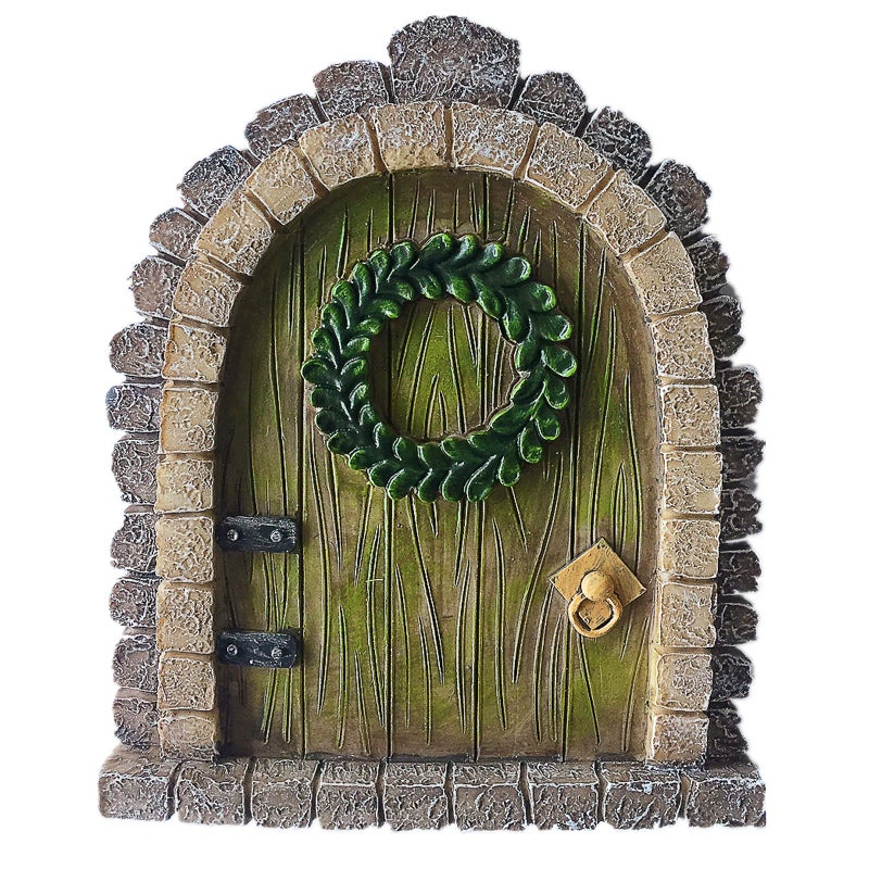 MUAMAX Garden Fairy Door Accessories Mystical Door for Tree Trunk Decor Gnome Home Doors Magical Doors for Fairy Wall Indoor Outdoor Decoration (Brown) - Image 1